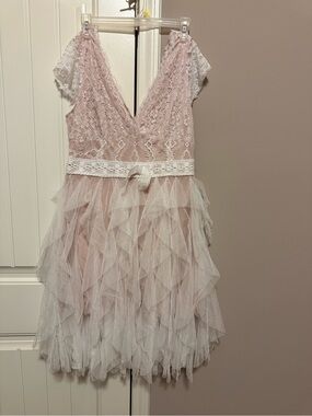 SHEIN Pink and White Lace Tulle Party Dress